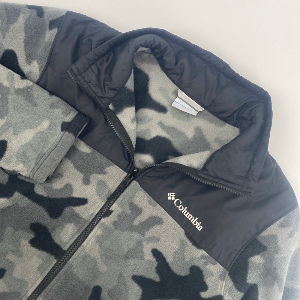 Columbia Fleece Jacket Mens Medium Gray Camo Full Zip Interchange Camo Outdoors